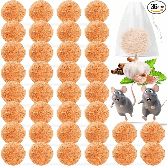Natural Rodent & Wasp Repellent Balls – 36 Pack, Infused with Peppermint & Citronella Oil – Indoor & Outdoor Use – Long-Lasting Barrier for Home, Garage, RV, Garden