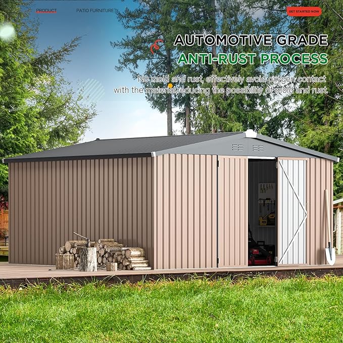 AECOJOY 12' x 12' Shed Metal, Outdoor Storage Sheds & Outdoor Storage 12' x 12' with Lockable Doors, Large Steel Yard Shed, Utility and Tool Storage for Garden, Backyard, Patio, Outside use in Grey