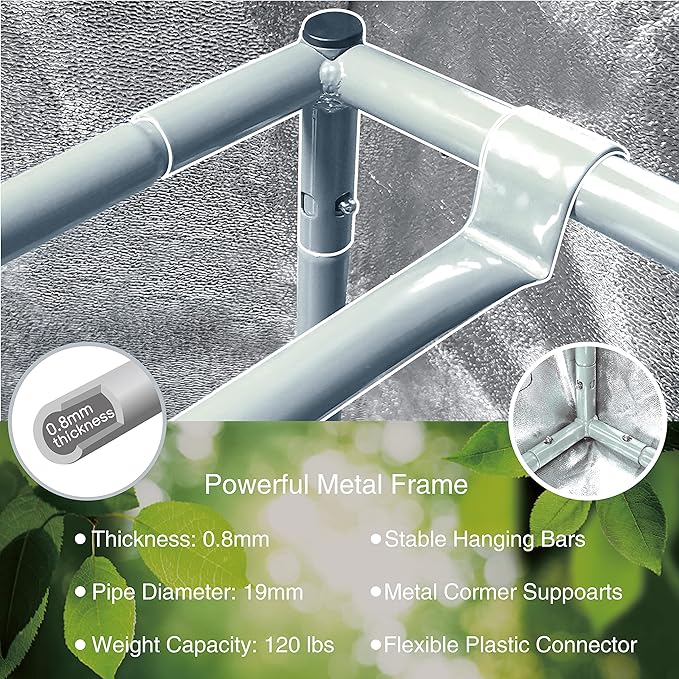 Grow Tent Kit, 48''x48''x80'' Greenhouse Tent with 19mm Poles, High Reflective 600D Mylar Hydroponic Tent with Observation Windows for Indoor Plant Growing(Gray)