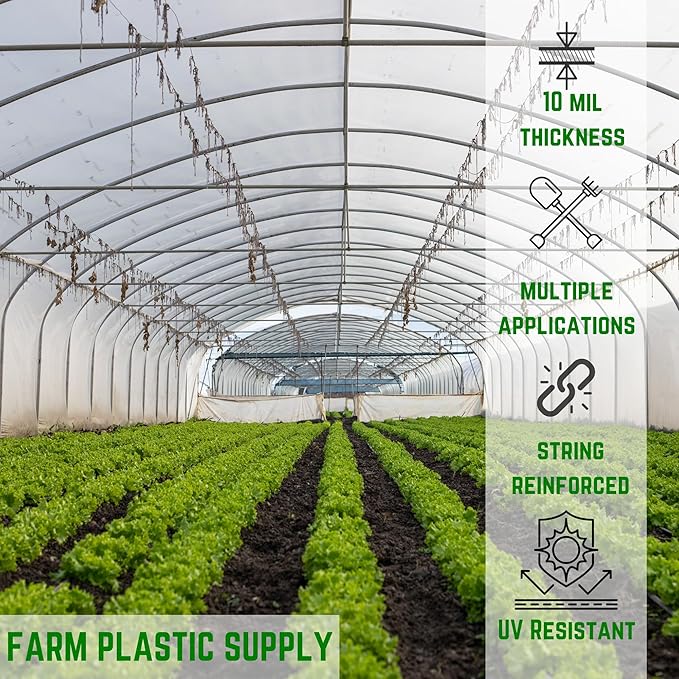 Farm Plastic Supply - String Reinforced 4 Year UV Resistant 10 mil Clear Greenhouse Plastic Sheeting - 4 Year UV Resistant Polyethylene Greenhouse Film, Hoop House Green House Cover (24' x 40')
