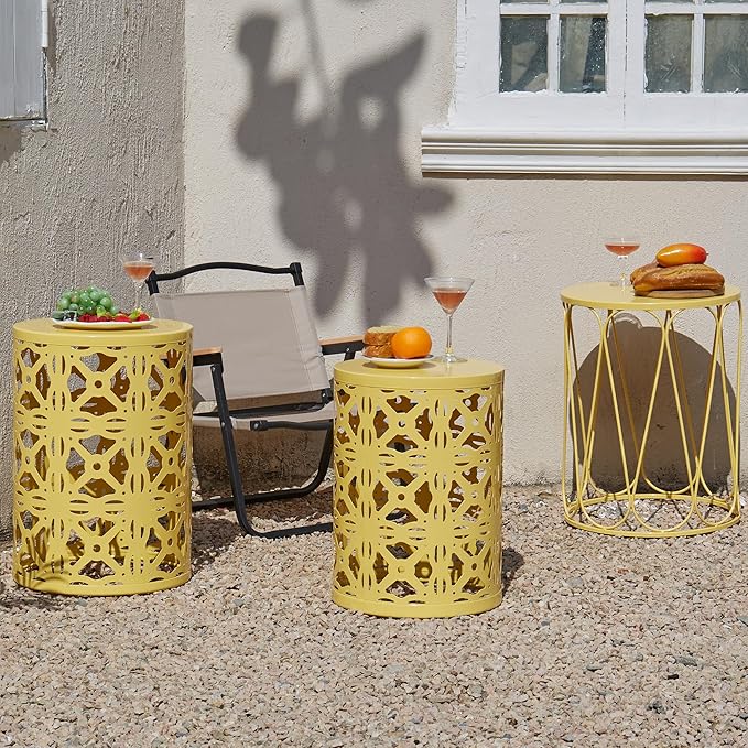 Y&M Set of 3 Round Heavy-Duty Side Table End Table, Outdoor Decorative Garden Stool Plant StandCoffee Table for Indoor Multifunctional Use,-Yellow(Ship from US)
