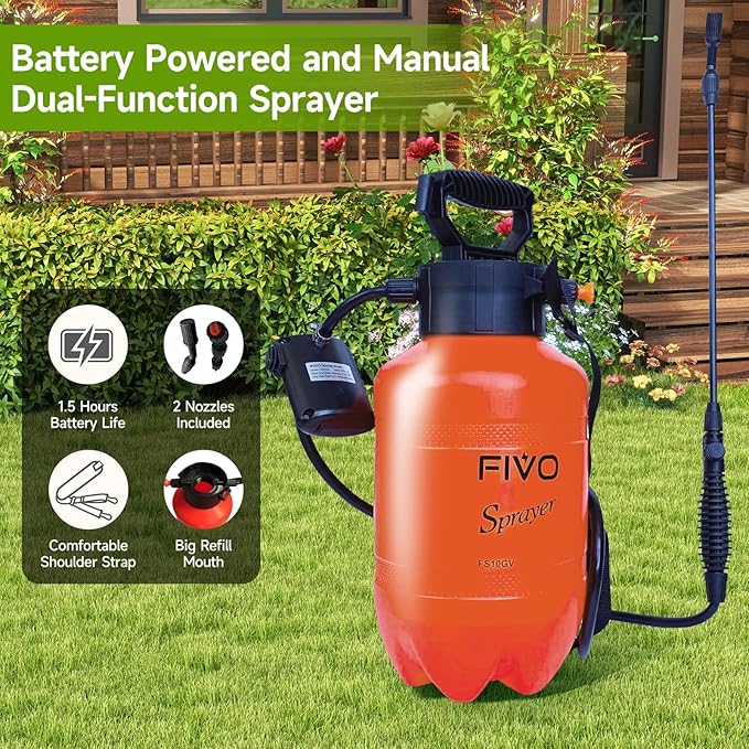 Battery Powered and Manual Sprayer (Dual Function) for Yard, Garden and Agriculture 2 Gallon