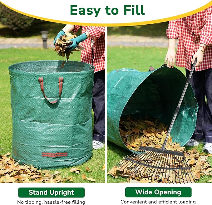 GreatBuddy 132 Gallon Reusable Yard Waste Bag, Heavy Duty, Upright Lawn Bags with 4 Reinforced Handles for Garden Leaves and Waste Collection, Lightweight (3 pack)