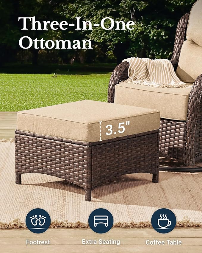 HILLGA Luxury Patio Furniture Set with 6-inch Thick Cushion, Outdoor Couch and High Back Swivel Rocker Patio Chairs, 8PCS Wicker Conversation Set for Deck Yard and Poolside, Beige (V2)
