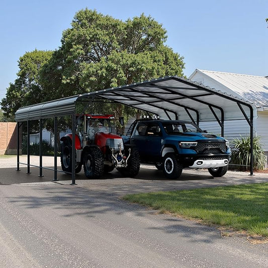 Walsunny Metal Carport 20x20 FT Heavy Duty Carport Canopy with Enhanced Base, Outdoor Car Shelter with Galvanized Steel Roof and Frame Garage for Truck, SUV, Boat, Black