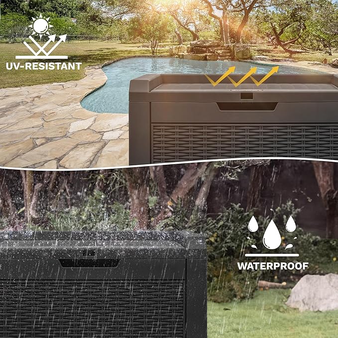 32 Gallon Resin Storage Box, Indoor Outdoor Deck Box for Package Delivery, Patio Cushions, Gardening Tools, Lockable, Waterproof