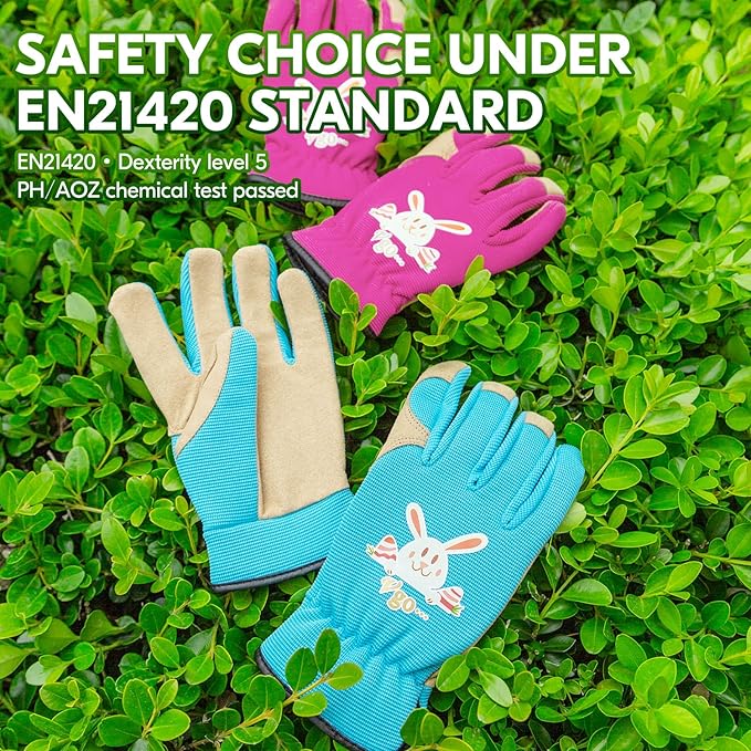 Vgo... 1-Pair Age 4-5 Kids Gardening Gloves,Children Yard Work Gloves,Soft Safety Outdoor Playing Gloves (Size S,Purple Rabbit, KID-SL7362)