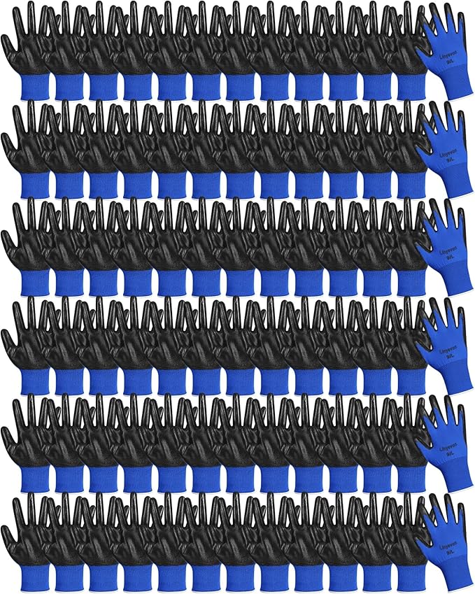 Maxcheck 54 Pairs PU Coated Gloves Bulk, Reusable Rubber Safety Gloves for Men Women Work Warehouse, Mechanic, Woodworking