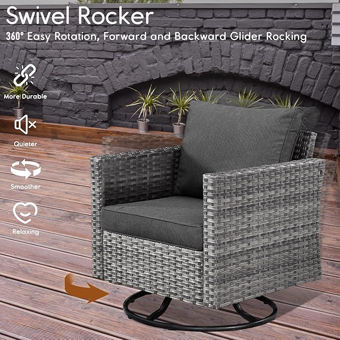 HOOOWOOO 11 Piece Patio Sectional Furniture Set with Fire Pit Table,Modern Wicker Outdoor Conversation Sofa Sets,Weather Resistant Modular L Shaped Outside Couch Swivel Chair Set(Black)