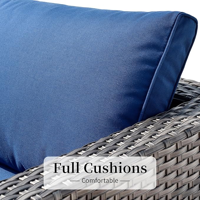 HOOOWOOO 8 Piece Patio Sectional Furniture Set with Fire Pit Table,Modern Wicker Outdoor Conversation Sofa Sets,Weather Resistant Modular L Shaped Outside Couch Set(Navy Blue)