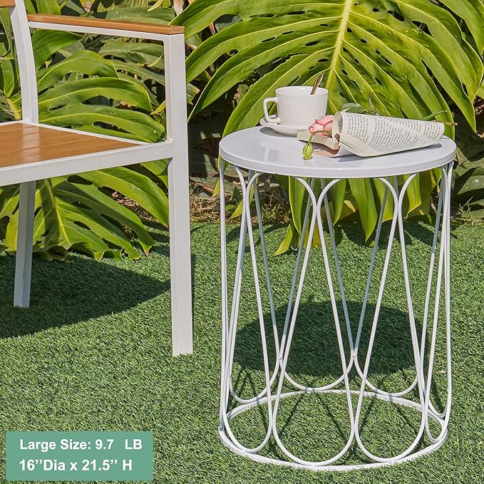 Y&M Set of 3 Stacking Coffee Table for Living Room, Round Metal Coffee Table, Indoor End Tables, Outdoor Garden Stool with Heavy Duty Metal Frame Modern Industrial Decor - Pure White (Ship from US)