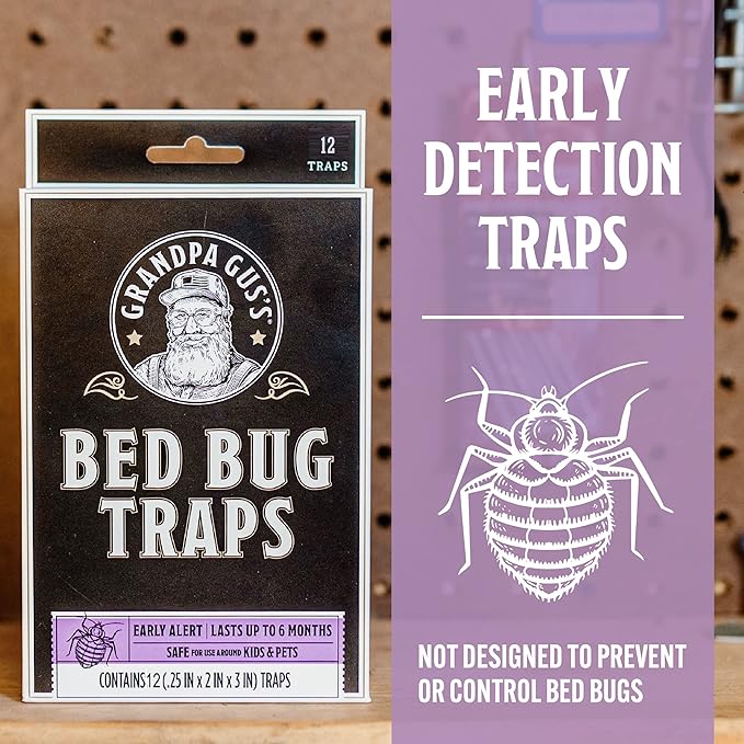 Grandpa Gus's Bed Bug Glue Traps for Home & Travel, Early Detection, Lasts up to 6 Months, Small & Discreet Patented Crush-Proof Design (Pack of 4)