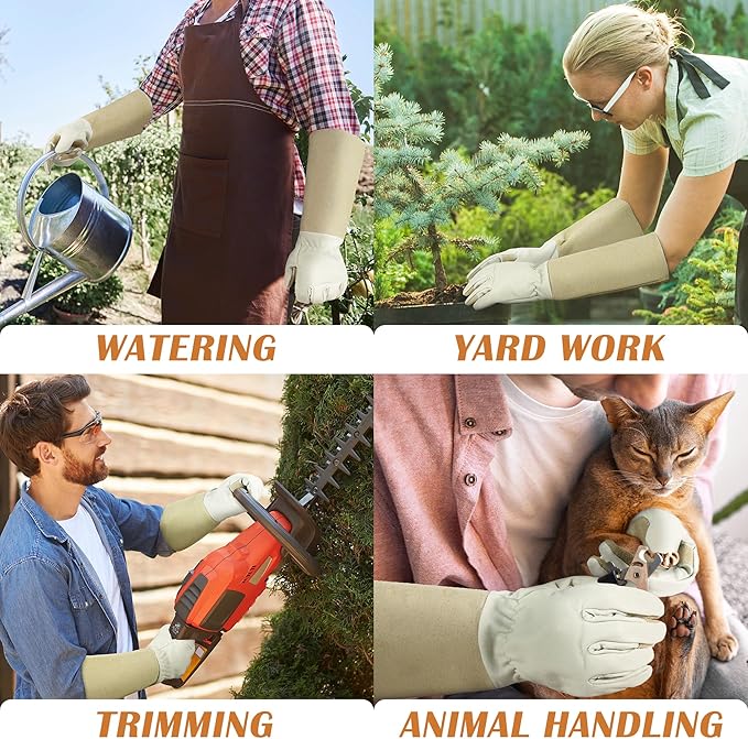 Rose Pruning Gloves for Men & Women, Long Thorn Proof Gardening Gloves, Breathable Pigskin Leather Gauntlet, Best Garden Gifts & Tools for Gardener