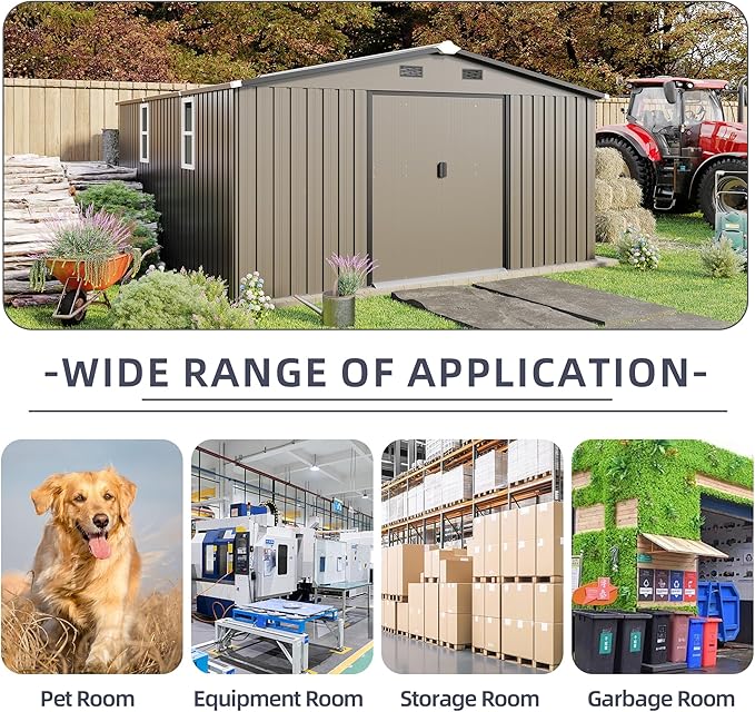 10 * 12ft Outdoor Storage Shed with 2 Windows and Vents - Metal Garden Tool Shed for Backyard, Patio, Lawn(Grey)