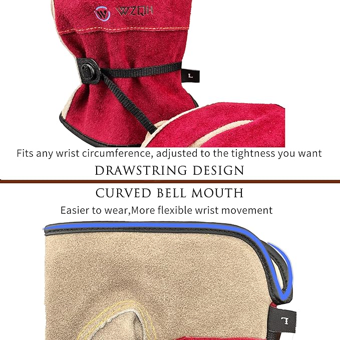Leather Work Gloves for Women. X-Large Glove for Gardening, Tig/Mig Welding, Construction, Chainsaw, Farm, Ranch, etc. Cowhide, Cotton Lined, Utility, Firm Grip, Durable. Rose Red - Grey XL