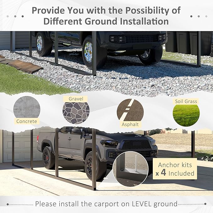 10x15 FT Heavy Duty Metal Carport, Car Port Canopy with Metal Roof, Garage Car Shelter Shade for Outdoor, Car, Truck, Boat, Gray