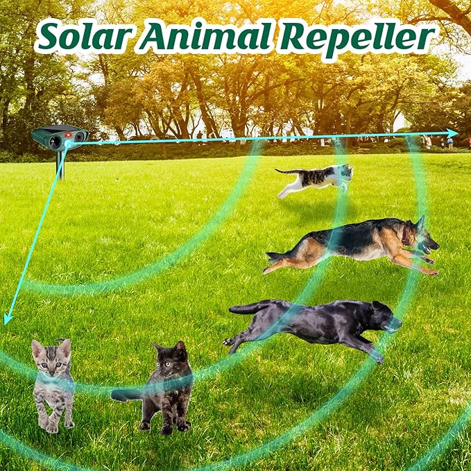 Ultrasonic Animal Repellent Outdoor Solar Powered Repeller Cat Dog Deer Deterrent Waterproof Motion Sensor Deterrent for Yard Garden Rabbit Squirrels Fox Pest(Black, Green,4 Pieces)