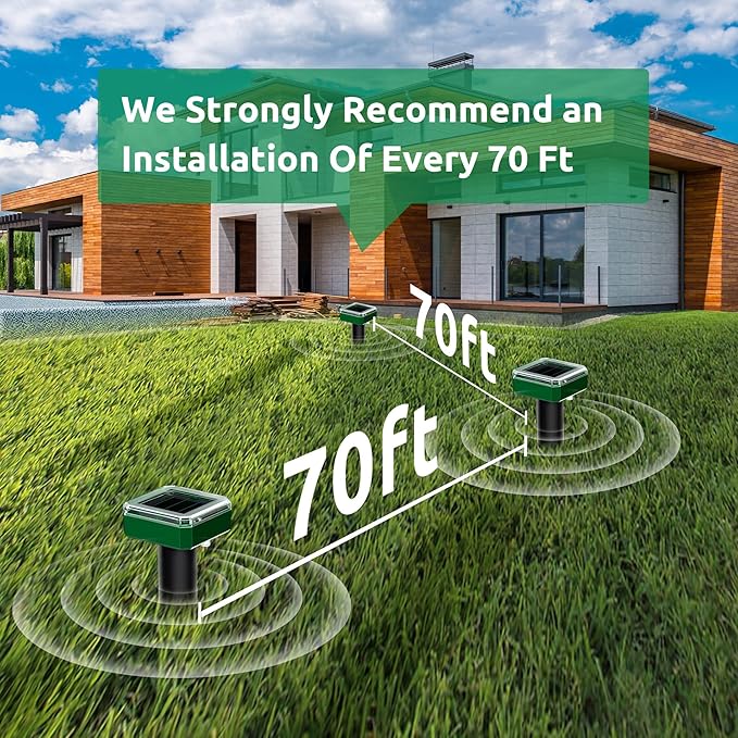 X-PEST 4 Pack Mole Repellent for Lawns Solar Powered Groundhog Spikes, Ultrasonic Mole Stakes for Yard, Waterproof Gopher Repellent to Get Rid of Chipmunk, Vole and Snake for Garden