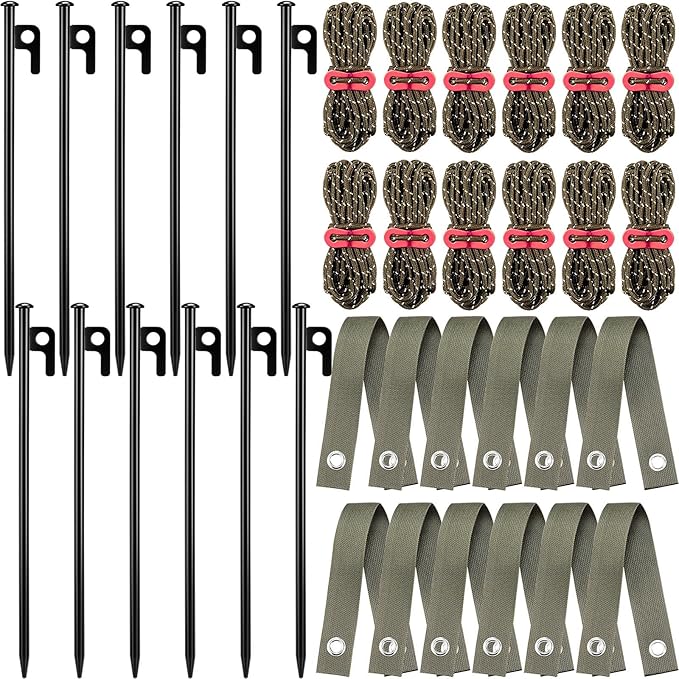 Sintuff 36 Pcs Heavy Duty Tree Stake Kits Stake and Support for Young Leaning Tree Anchor Straightening Kit, 15.8'' Support Straps, 11.8'' Steel Stakes, 13.12ft Rope(Army Green)
