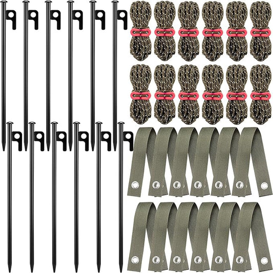 Sintuff 36 Pcs Heavy Duty Tree Stake Kits Stake and Support for Young Leaning Tree Anchor Straightening Kit, 15.8'' Support Straps, 11.8'' Steel Stakes, 13.12ft Rope(Army Green)