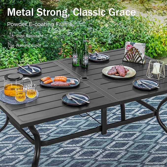 PHI VILLA 7 Pcs Patio Dining Sets,Outdoor Table Chair Set for 6 with 2 Outdoor Swivel Chairs and Metal Rectangular Table,Outdoor Dining Furniture with Cushion and Pillow for Garden Lawn Deck