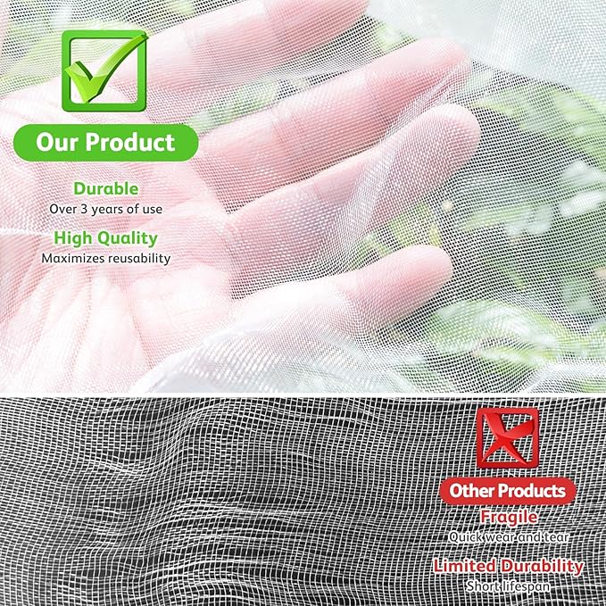 JOJOLEE Fruit Tree Netting for Garden Protection, 1Pc 7.8 x 7.8FT Insect Bird Nettings with Zipper and Drawstring, Plant Cover Mesh Net Bags for Blueberry Bushes, Tomatoes, Flowers