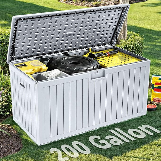 YITAHOME 200 Gallon Double-Wall Deck Box with Divider & Side Handles, Outdoor Large Storage for Patio Furniture Cushions, Garden Pool Accessories, Water Resistant & Lockable