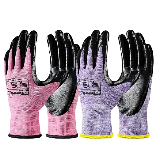 COOLJOB 20 Pairs Nitrile Dipped Rubber Coated Safety Work Gloves with Grip, Non-slip Bulk Gardening Roofing Gloves for Ladies Women, Oil-resistant Gear for Package Handler, Warehouse Worker, Large