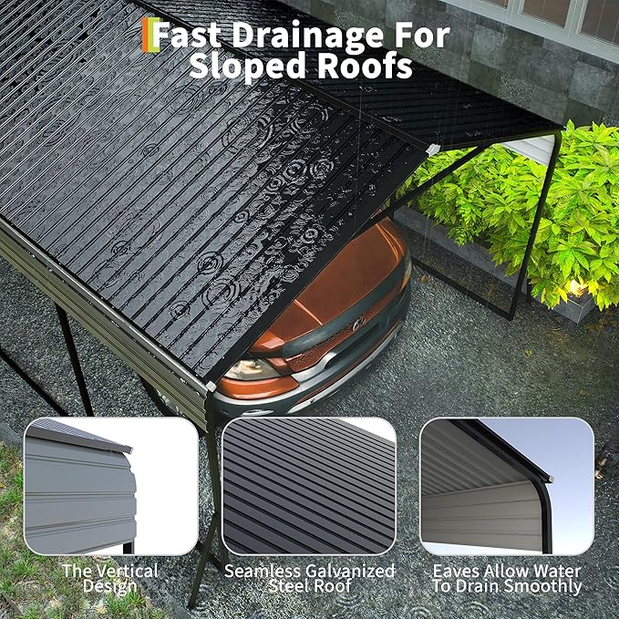 12x25 FT Heavy Duty Metal Carport with Galvanized Steel Frame & Roof, All-Weather Portable Car Garage Shelter, Metal Carports Garage for Cars, Trucks, Boats, Wind & Snow Resistant, Reinforced Base