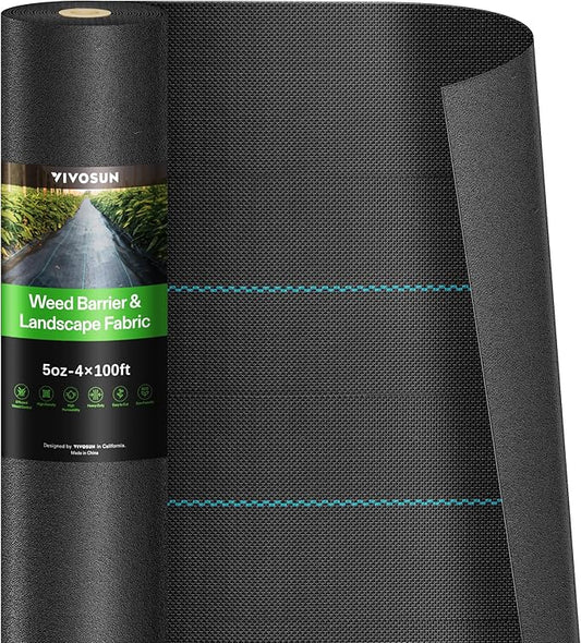 VIVOSUN Premium Weed Barrier Landscape Fabric Heavy Duty, 4ftx100ft 5oz Double-Layered Weed Control Mat with High Permeability, Commercial Ground Cover, Easy Set up & Superior Weed Control