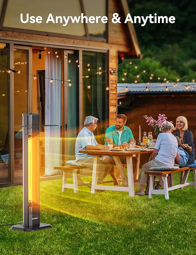VAGKRI 36" Outdoor Infrared Heater, 1500W Space Heater with 3 Heat Levels, Tip-Over & Overheat Protection, IPX5 Waterproof Tower Electric Patio Heater for Backyard, Garage, Restaurant, Home