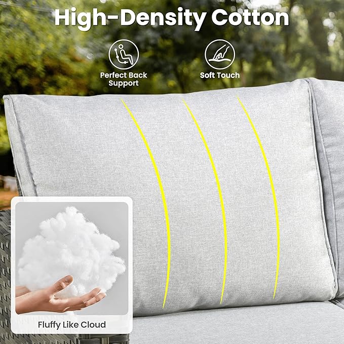 ovios Patio Furniture Set, 9 Pieces Outdoor Wicker Sofa Couch with 6 Chairs, Ottomans and Comfy Cushions, All Weather High Back Rattan Conversation Set, Grey