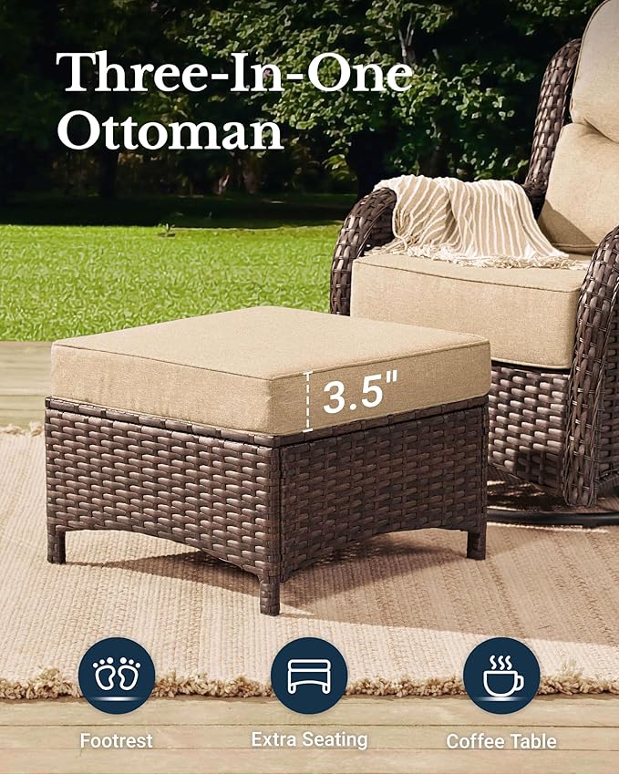HILLGA Luxury Patio Furniture Set with 6-Inch Thick Cushions, High Back Outdoor Swivel Rocker Chairs and Patio Couch, 10-Piece All Weather Conversation Set for Porch Deck Pool Yard, Beige (V3)