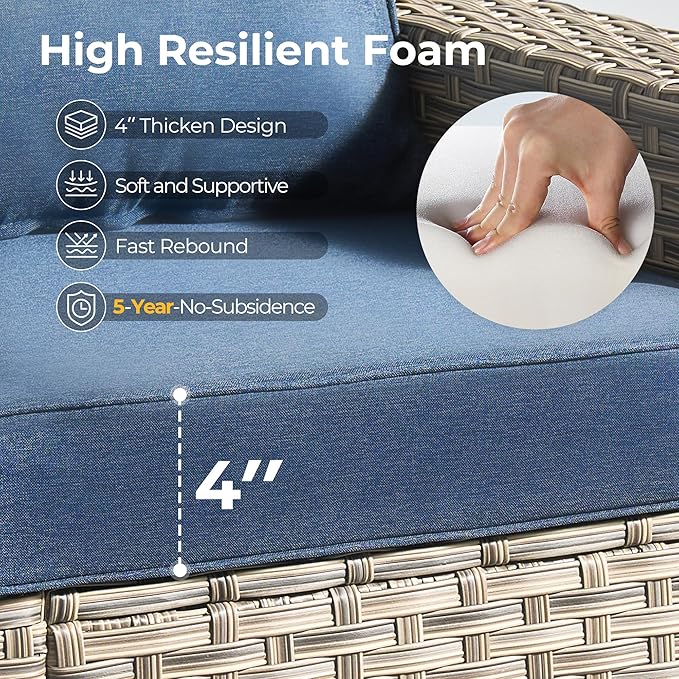 HOOOWOOO Outdoor Sectional Patio Furniture Set,6 Pieces Wicker Conversation Sets L Shaped Couch,Extra Deep Out Door Sofa Outside Furniture,Denim Blue