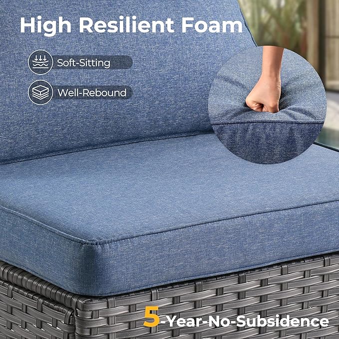 HOOOWOOO Patio Sectional Furniture Set,2 Piece Couch Set with 2 Matching Corner Chairs(Denime Blue)