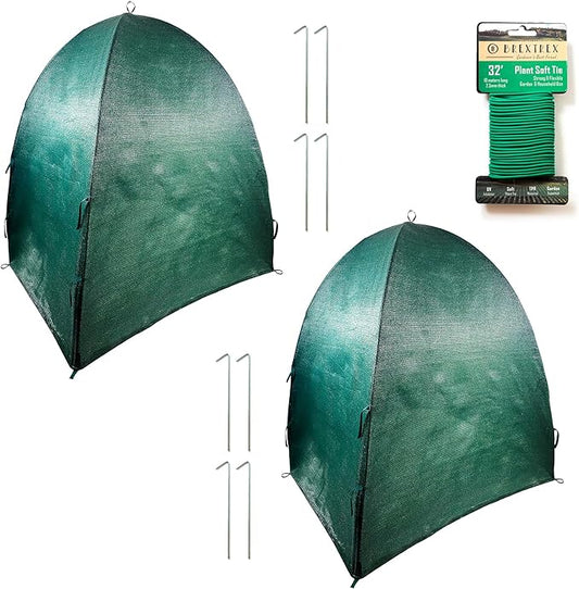 Winter Plant Cover Freeze Protection Tents 2 Pack-Protect Shrubs from Snow, Frost, Animals, Freezing Temperatures - Complete with Soft Garden Ties (36" x 36" x 40", 2 Pack, green with stakes)