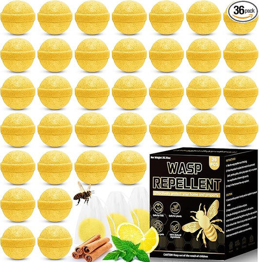 36PCS Wasp Repellent Balls, Natural Peppermint Oil Bee Repellent for Indoor Outdoor Home Kitchen, Natural Pest Control, Repels Bee, Yellow Jacket, Hornet, Wasp, Safe for Pet Kids