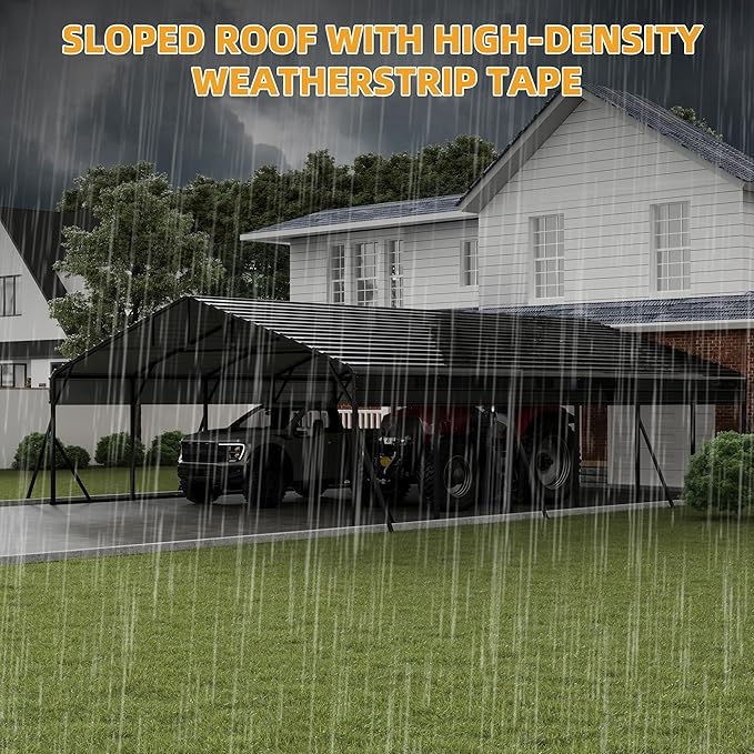 20 x 30 FT Metal Carport with Galvanized Steel Roof, Heavy Duty Metal Roof Carport with Enhanced Base, Tall MetalCarport Kits Garage for Tractors, Trucks, Boats, Cars