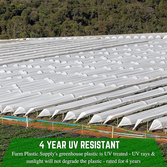 Farm Plastic Supply - White Greenhouse Plastic Sheeting - 6 mil - (25' x 25') - 4 Year UV Resistant Poly Greenhouse Film, 55% Light Transmission Hoop House Cover for Gardening, Agriculture