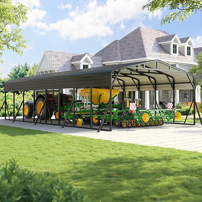 Carport Canopy 20’X40’ Heavy Duty Car Port Galvanized Steel Roof, Reinforced Stable Triangle Frame for Snowy Windy Metal Carports Enhanced Base Car Tent for Car,RV,Pickup,Boat,Truck,Tractor