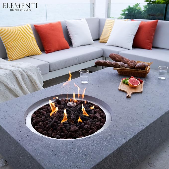 Elementi | Metropolis Gas Fire Pit Cast Concrete 56" Rectangular Fire Table, Outdoor Fire Pit Electronic Ignition | Canvas Cover, Lava Rock Included | Light Gray (Natural Gas)