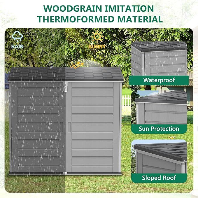 4.6 Ft. X 4.1 Ft Outdoor Horizontal Storage Shed, Resin Storage Shed with Double Lockable Doors, Ideal for Garbage Can Storage and Garden Tools, Strong Water Resistance, Gray