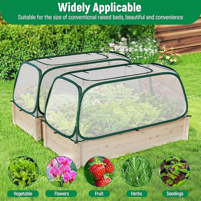 2PACK Raised Garden Bed Covers - 50% Sunblock Plant Covers, Plant Tent Cage with 16 Stakes Protects Plants Against Pests & Animals, Freeze Protection Greenhouse Cover for Seedlings Fruits -45"x22"x16"