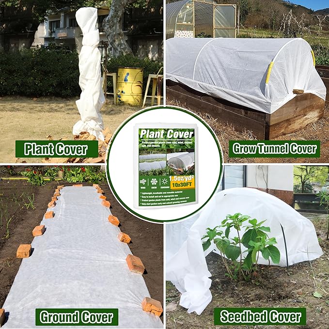 Gardzen 1.5 oz Plant Covers Freeze Protection, Reusable 10ft x 30ft Floating Row Covers, Thicker Frost Blankets for Outdoor Plants, Pests Protection, White