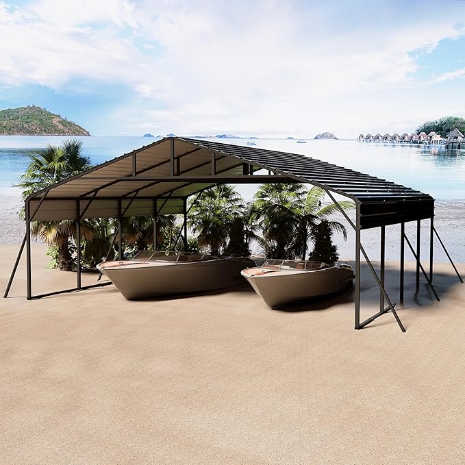 20' x 20' x 8.5' Heavy Duty Metal Carport with Galvanized Steel Roof, Steel Carport Kits Outdoor with Metal Roof, Galvanized Car Shelter for Tractors, Pickup, Boat, Car