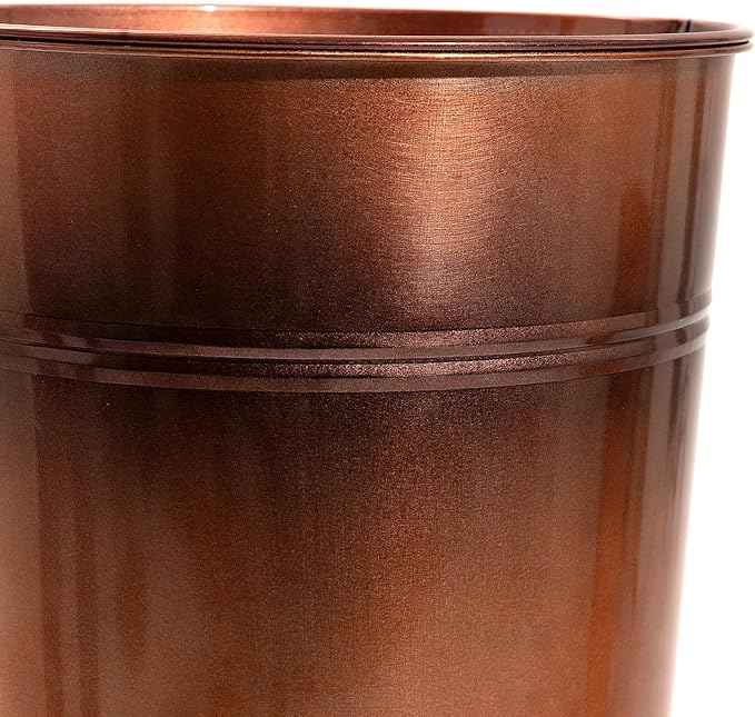 28in Tall Copper Planters Set of 2,Galvanized Steel Tall Outdoor Planter for porches/Indoor/terraces Patio- Copper Color(2planters,2inner pots with Holes, 2trays)