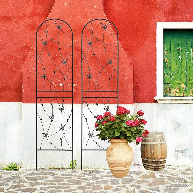 2 Pack Metal Garden Trellis for Climbing Plant Rose Stand, Black Outdoor 86.7'' Tall Flower Support Iron Garden Fence (86.7'' H, 2pack)