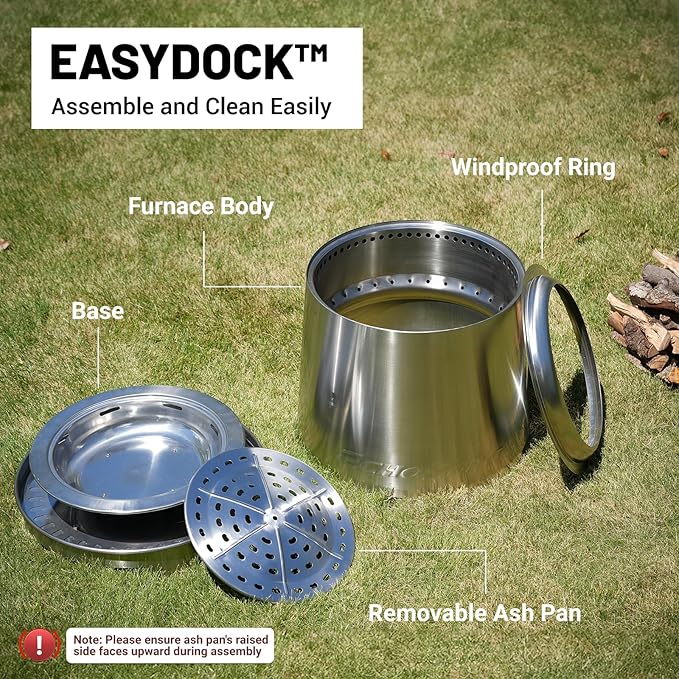 EchoSmile 18" Smokeless Fire Pit with Triple-Burn & Adjustable Damper, Outside Stainless Steel Wood Burning Stove for Outdoor Patio, Backyard, Camping