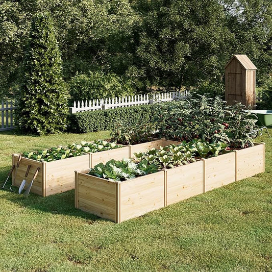 PaPaJet Wooden Raised Garden Bed for Outdoor, Nine Grid Deep Large Planter Box for Gardening, Vegetables, Flowers, Herbs（7.5× 11.9× 1.6FT）
