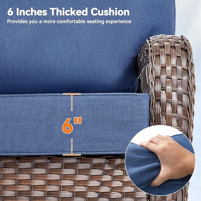 Luxury 6" Outdoor Cushions for Patio Furniture, 24x24x6 Thick Seat Cushion Set of 2, Fade Resistant Couch Chair Replacement Cushions High Density Deep Wicker Chair Cushion w/Removable Cover, Blue